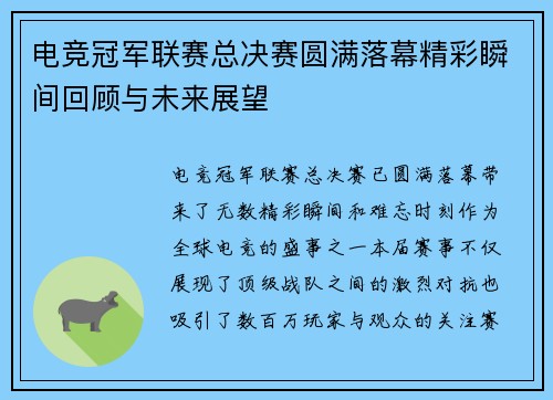 电竞冠军联赛总决赛圆满落幕精彩瞬间回顾与未来展望
