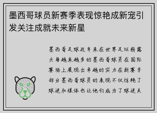 墨西哥球员新赛季表现惊艳成新宠引发关注成就未来新星