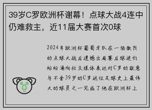 39岁C罗欧洲杯谢幕！点球大战4连中仍难救主，近11届大赛首次0球