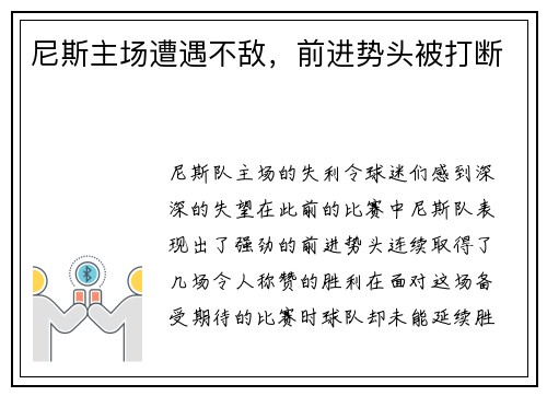 尼斯主场遭遇不敌，前进势头被打断