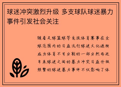 球迷冲突激烈升级 多支球队球迷暴力事件引发社会关注